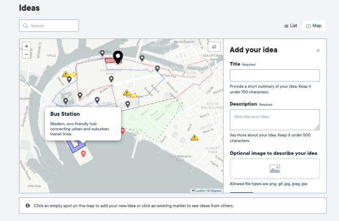 A screen shot of the mapping tool